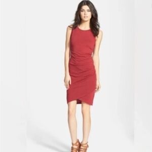 Leith Red Ruched Mini Dress Scoop Neck Sleeveless burgundy